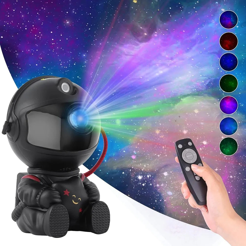 Proyector Cohete Astronauta con 12 Discos de Cielo Estrellado – Lámpara Nocturna Planetario