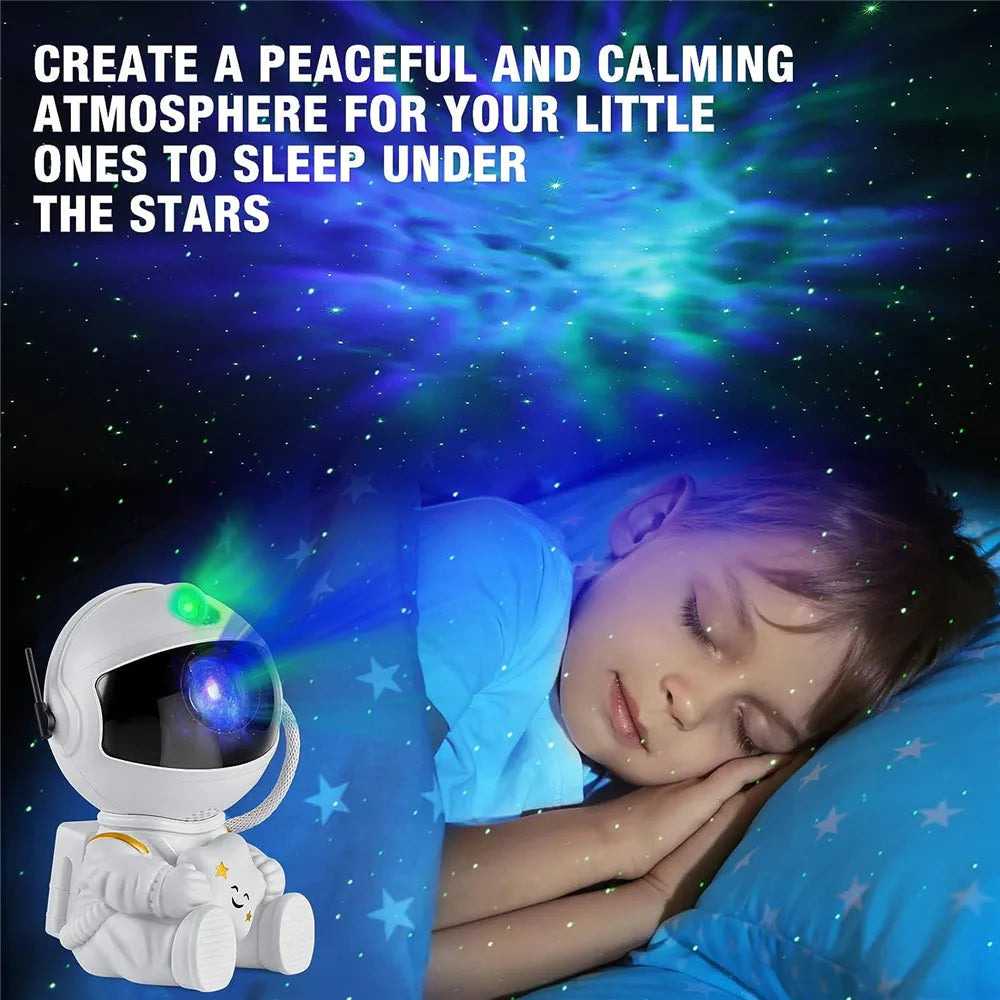 Proyector Cohete Astronauta con 12 Discos de Cielo Estrellado – Lámpara Nocturna Planetario