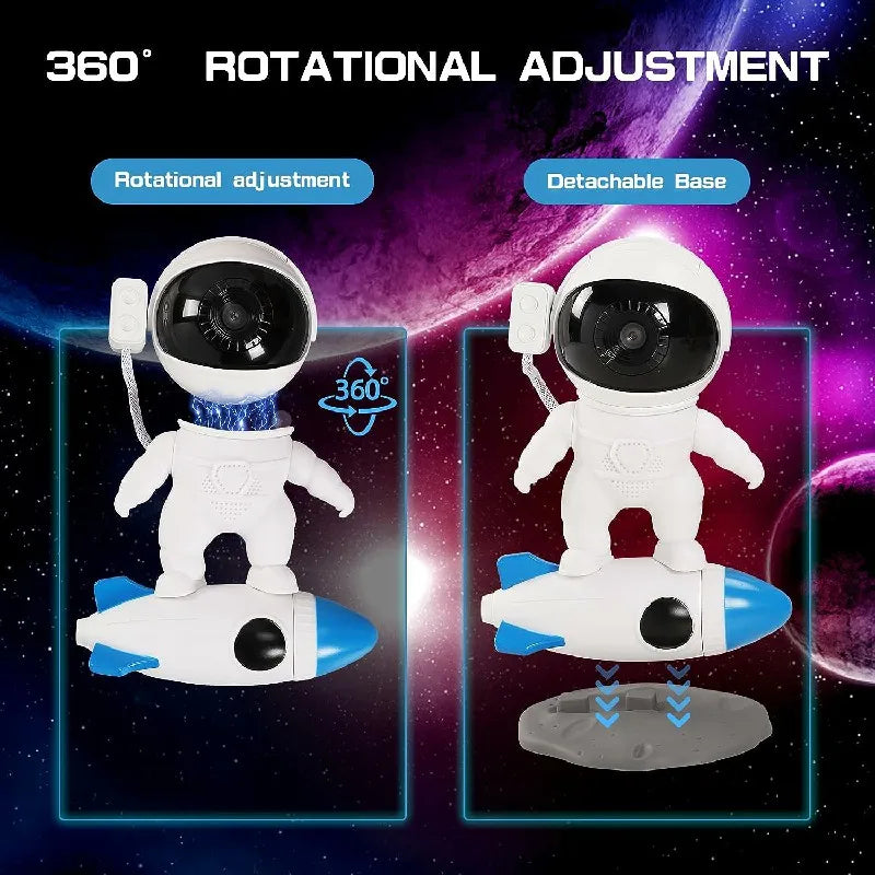 Proyector Cohete Astronauta con 12 Discos de Cielo Estrellado – Lámpara Nocturna Planetario