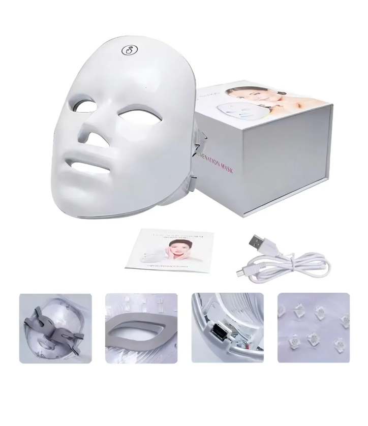 Mascarilla Facial LED de 7 Colores con Fototerapia – Recargable para Rejuvenecimiento, Lifting y Luminosidad