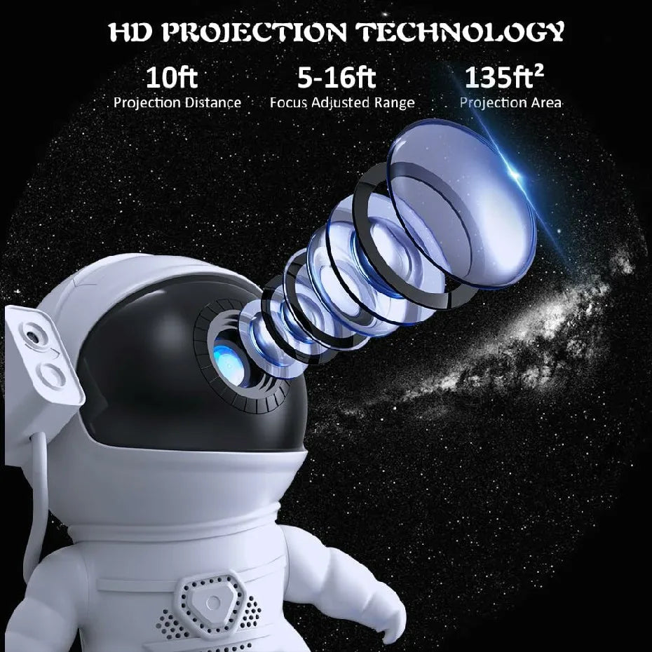 Proyector Cohete Astronauta con 12 Discos de Cielo Estrellado – Lámpara Nocturna Planetario